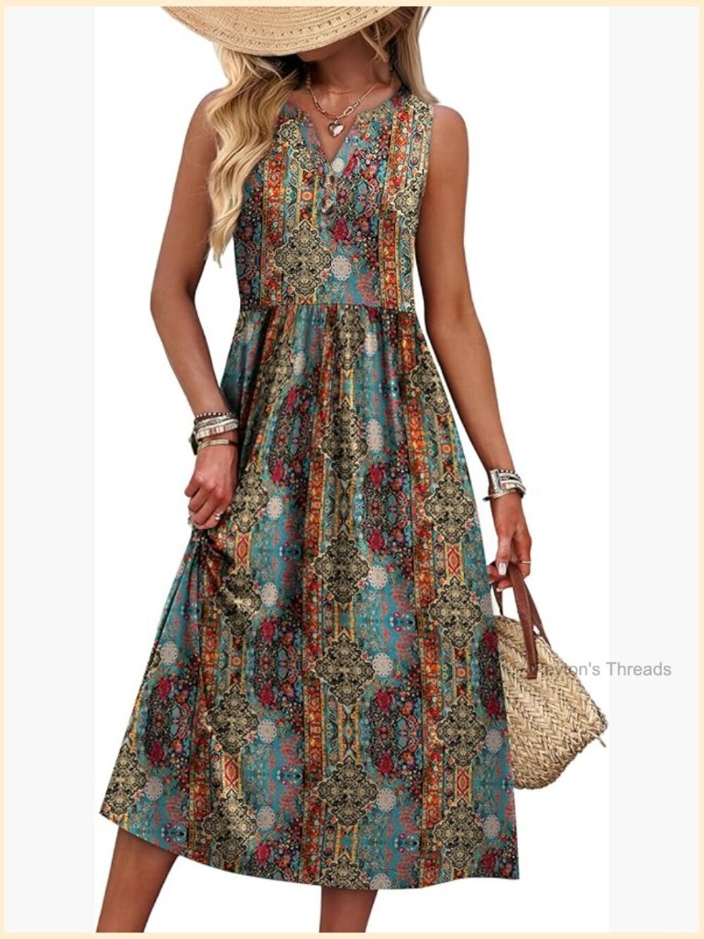 V Neck Button Up Midi Dress with Pockets Sleeveless Summer